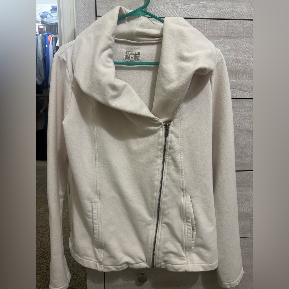 Converse Cream Zip-Up Hoodie, Fitted and Cozy